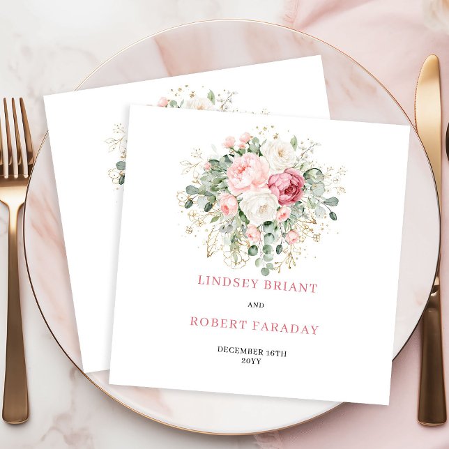 Soft Blush Rose Eucalyptus Minimal Wedding Napkins (Soft Blush Rose Eucalyptus Minimal Wedding Napkins)