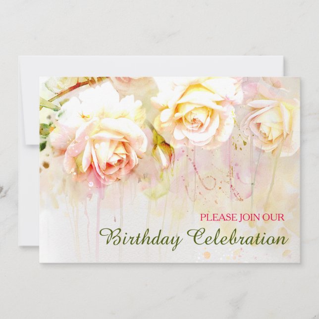 Soft Blush Rose Floral Birthday Party Invitation (Front)