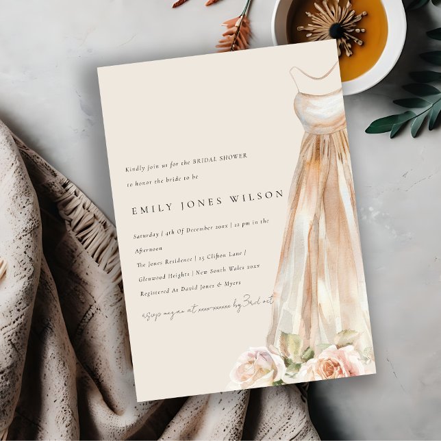 Soft Blush Rose Floral Bridal Dress Bridal Shower Invitation (Creator Uploaded)