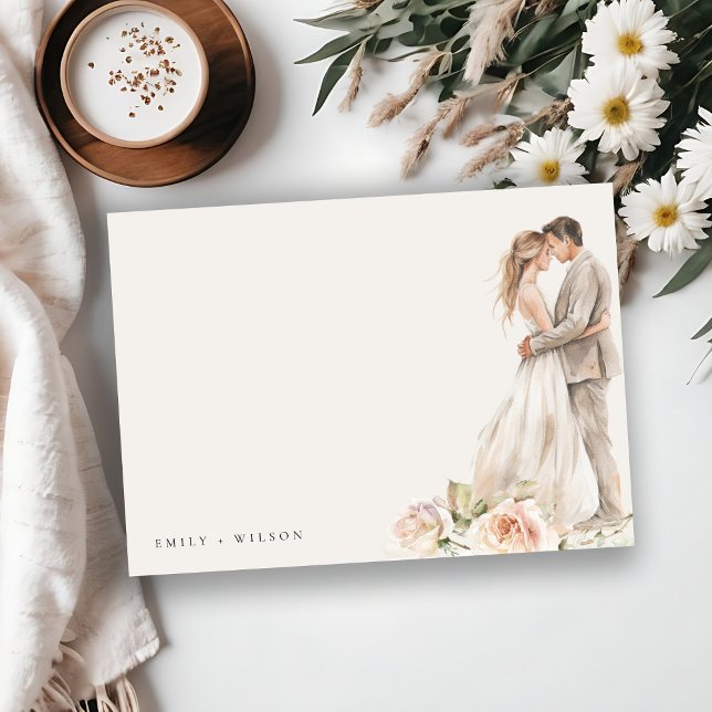 Soft Blush Rose Floral Couple Botanical Wedding Card (Creator Uploaded)