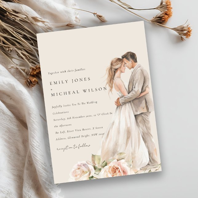Soft Blush Rose Floral Couple Botanical Wedding Invitation (Creator Uploaded)