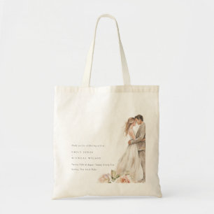 Soft Blush Rose Floral Couple Botanical Wedding Tote Bag
