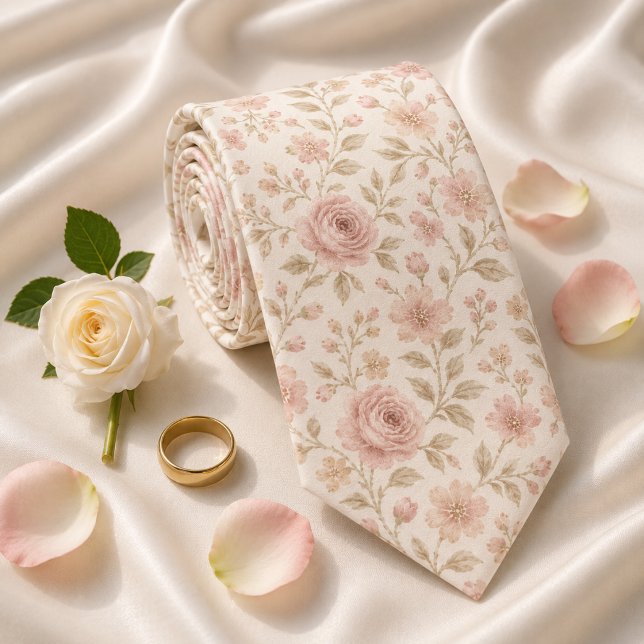 Soft Blush Rose Floral Wedding Tie (Creator Uploaded)