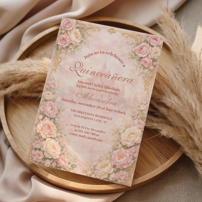 Soft Blush Rose Garden Quinceañera Invitation (Creator Uploaded)