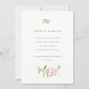 SOFT BLUSH ROSE PINK CALLIGRAPHY MERRILY MARRIED HOLIDAY CARD