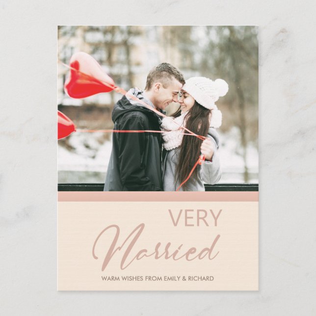 SOFT BLUSH ROSE PINK CHRISTMAS VERY MARRIED PHOTO HOLIDAY POSTCARD (Front)