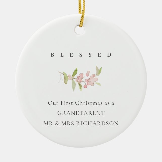 SOFT BLUSH ROSE PINK MINIMAL CUSTOM BLESSED CERAMIC TREE DECORATION (Front)