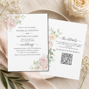 Soft Blush Roses All in One QR Code Wedding Invitation