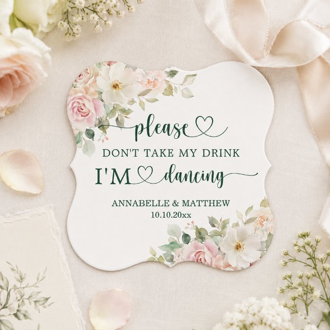 Soft Blush Roses Don't Take My Drink Wedding Paper Coaster (Creator Uploaded)
