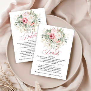 Soft blush roses greenery gold minimalist wedding  enclosure card