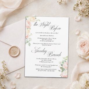 Soft Blush Roses Rehearsal Dinner & Sunday Brunch Invitation