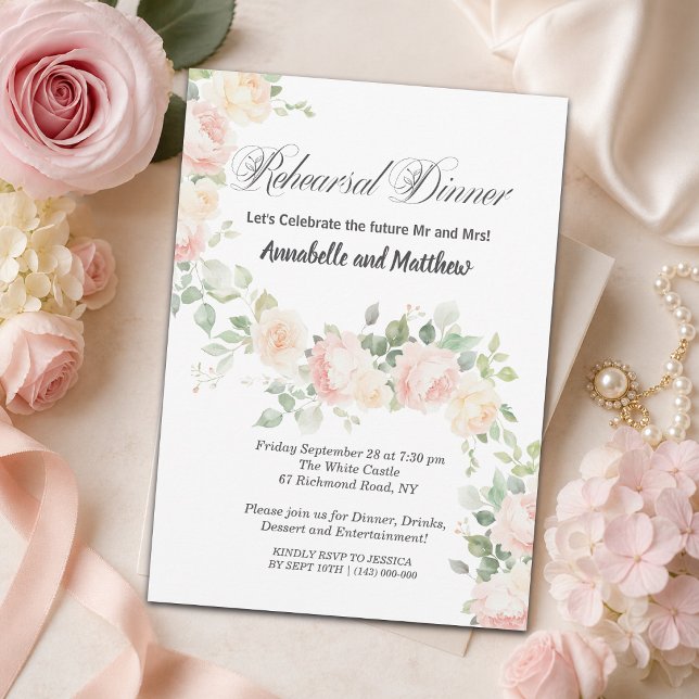Soft Blush Roses Rehearsal Dinner Wedding Invitation (Creator Uploaded)