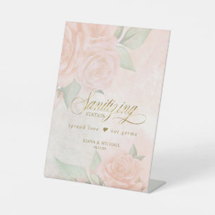 Soft Blush Roses Sanitising Station D828 Pedestal Pedestal Sign