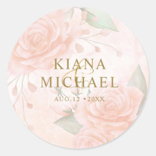 Soft Blush Roses V1 ID828 Classic Round Sticker