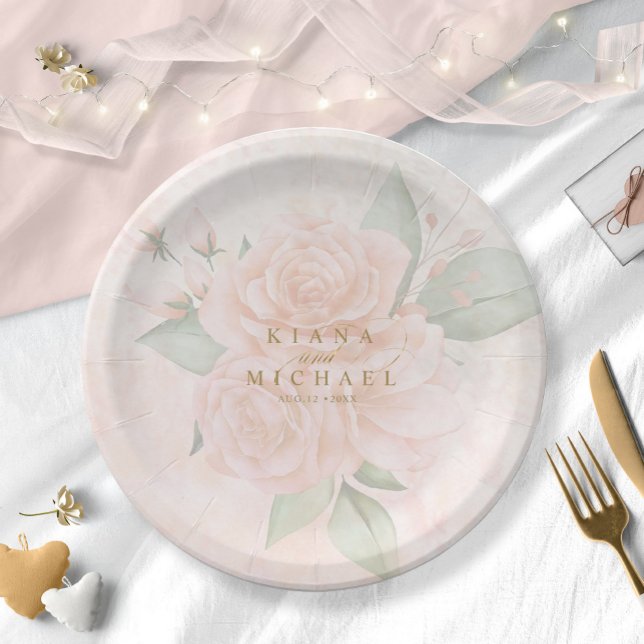 Soft Blush Roses V2 ID828 Paper Plate (Creator Uploaded)