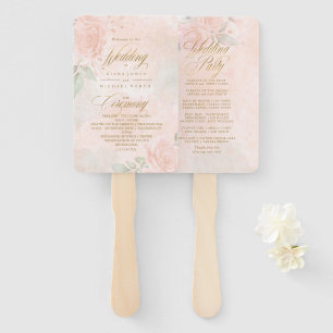 Soft Blush Roses Wedding Ceremony Program ID828 Hand Fan