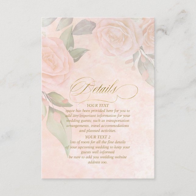 Soft Blush Roses Wedding Details ID828 Enclosure Card (Front)