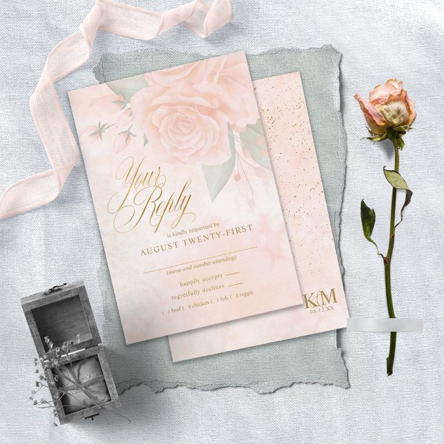Soft Blush Roses Wedding ID828 RSVP Card (Creator Uploaded)