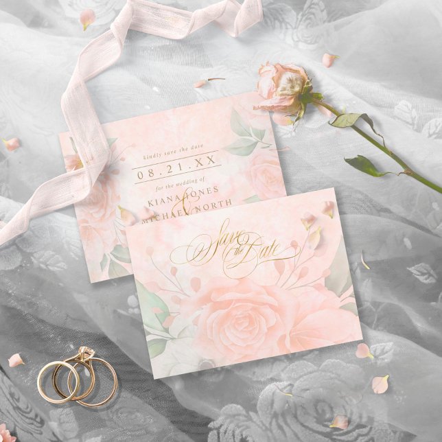 Soft Blush Roses Wedding ID828 Save The Date (Creator Uploaded)