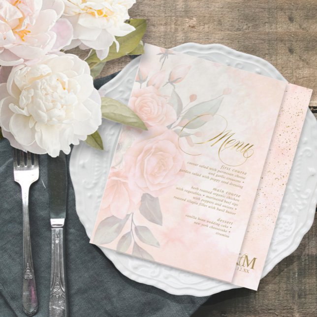 Soft Blush Roses Wedding Menu ID828 (Creator Uploaded)