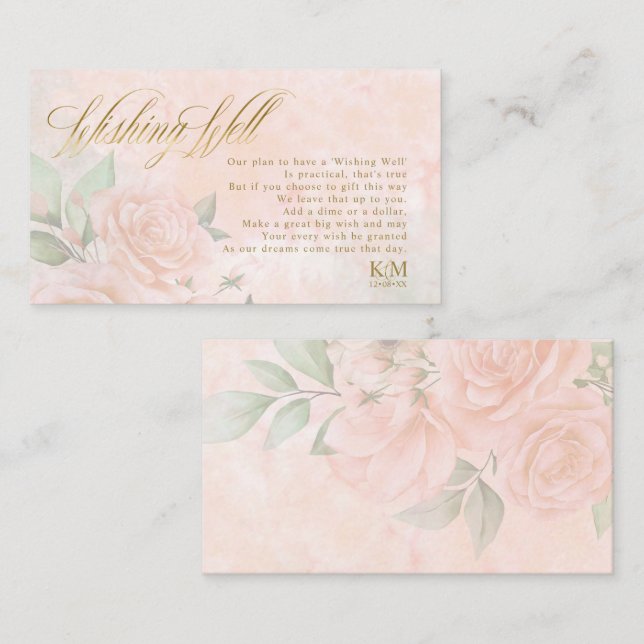 Soft Blush Roses Wedding Wishing Well V1 ID828 Enclosure Card (Front/Back)