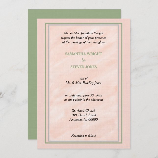 Soft Blush Sage Green Wedding Invitation (Front/Back)