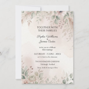 Soft Blush Sage Leaf Wedding Invitation