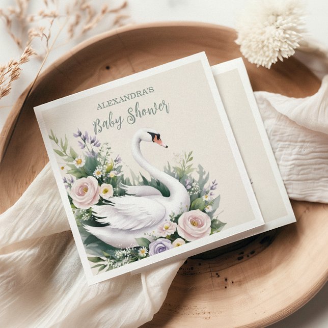 Soft Blush Swan Princess Baby Shower Napkin (Creator Uploaded)