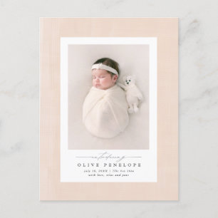 Soft blush textured frame new baby announcement po postcard