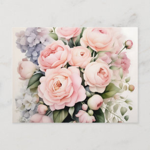 Soft Blush Watercolor Bouquet with Roses Peonies  Postcard