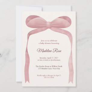 Soft Blush Watercolor Bow Baby Shower Invitation