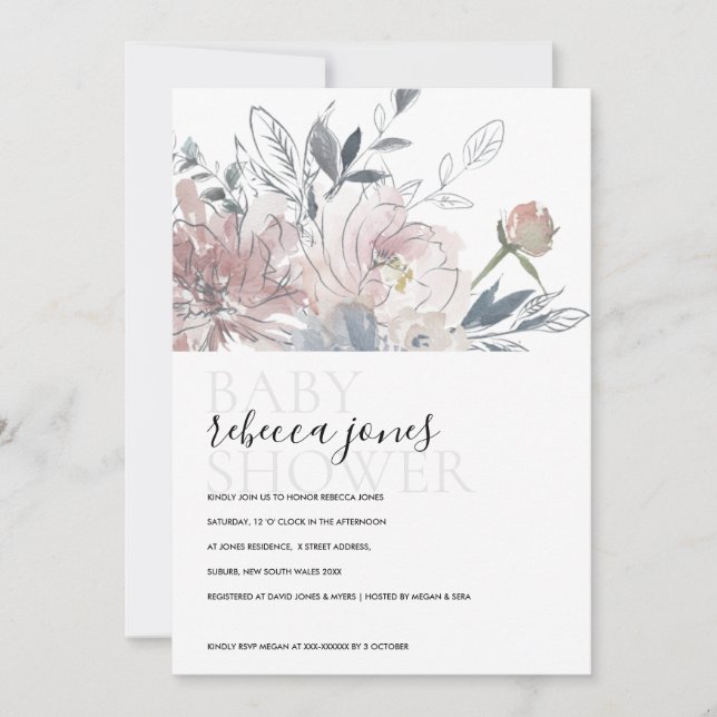 SOFT BLUSH WATERCOLOR FLORAL BABY SHOWER INVITE (Front)