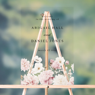 Soft Blush Watercolor Floral Wedding Welcome  Acrylic Sign