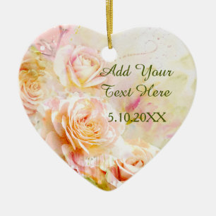 Soft Blush Watercolor Rose Floral Ceramic Tree Decoration