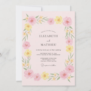 Soft Blush Yellow Wildflower Wedding Invitation