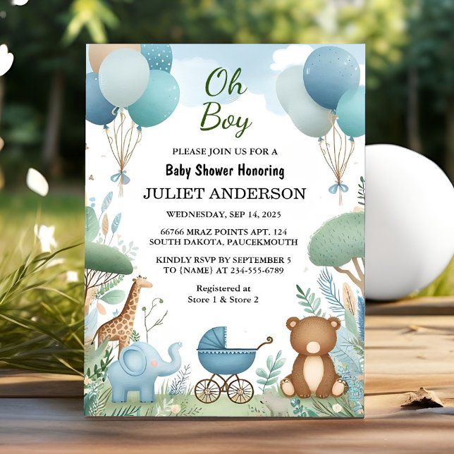 Soft Boho Bear Blue Cub Welcome Baby Boy Shower Invitation (Creator Uploaded)