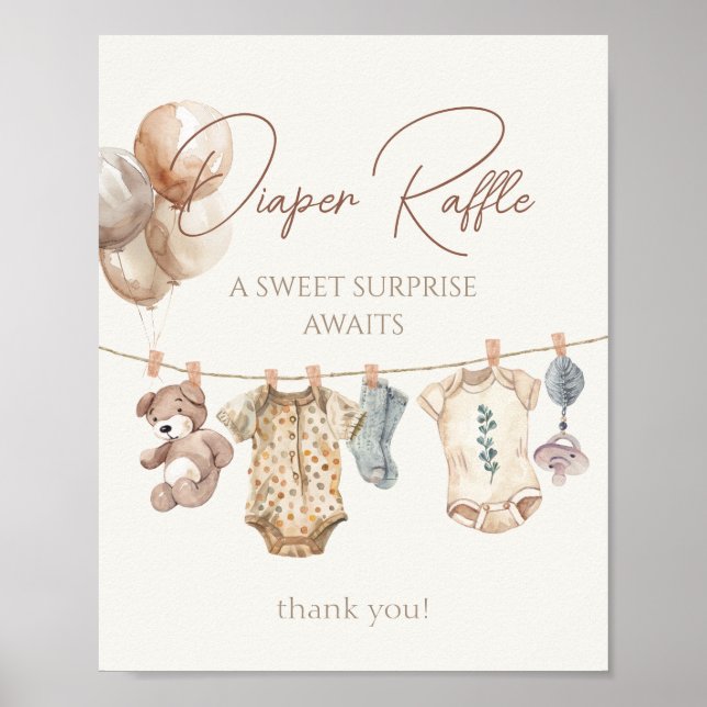 Soft Boho Neutral Baby Clothes Diaper Raffle Poster (Front)