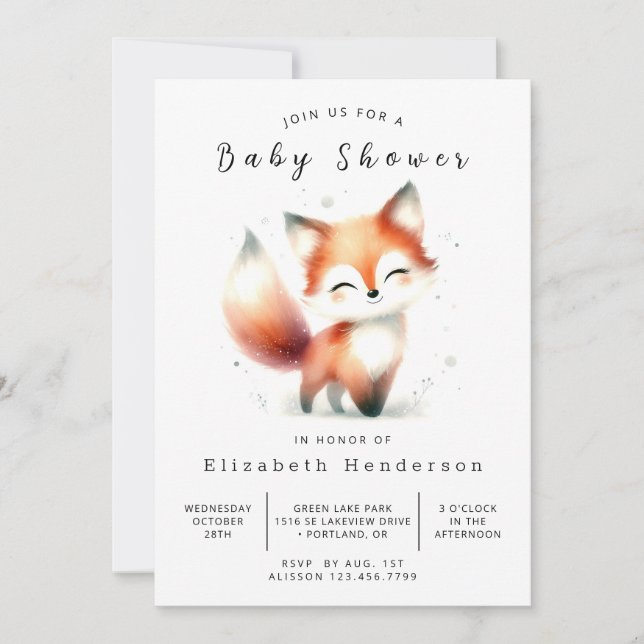 Soft Boho Style Fox Baby Shower Invitation (Front)