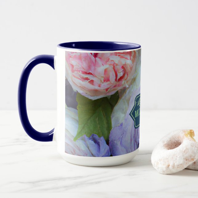 Soft & bold multi flower Personalised Mug (With Donut)