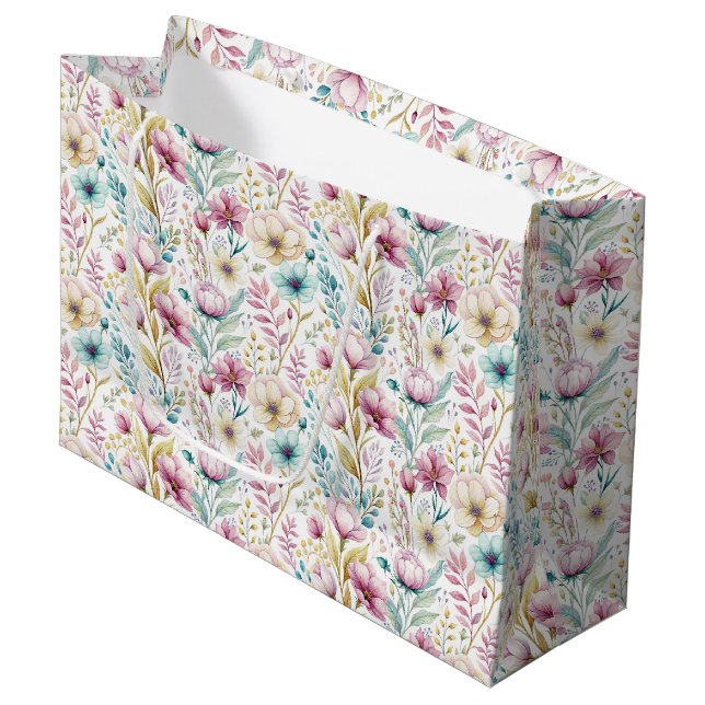 Soft Botanical Easter Flower Design Large Gift Bag (Front Angled)