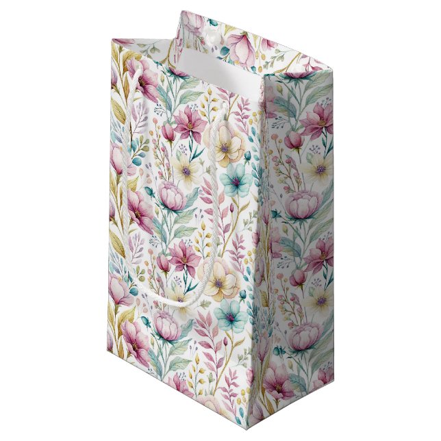 Soft Botanical Easter Flower Design Small Gift Bag (Front Angled)