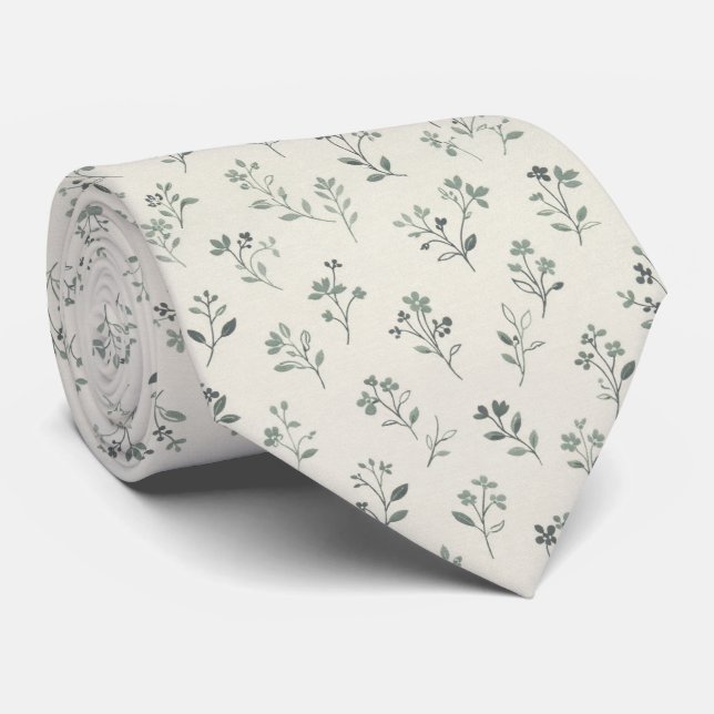 Soft Botanical Floral Elegant Minimalist Tie (Rolled)
