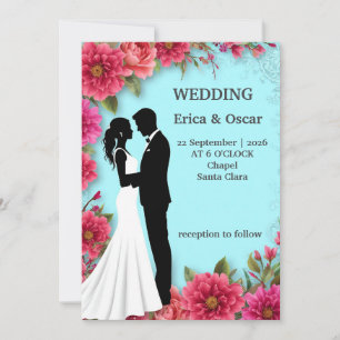 🌸 Soft Botanical Frame With Couple Silhouette 🌸 Invitation