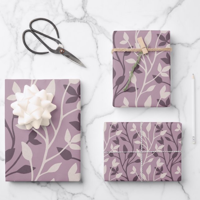 Soft Botanical Mauve Leaf Elegant Chic Wrapping Paper Sheet (Front)