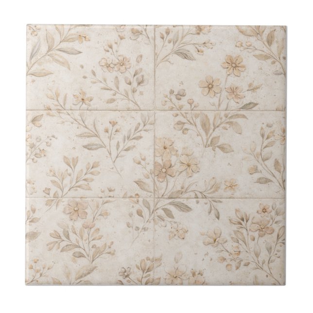 Soft Botanical Seamless Timeless Ceramic Tile (Front)