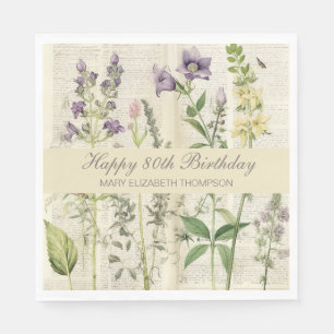 Soft Botanical Vintaqe Wildflower 80th Birthday Napkin