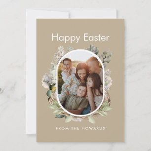 Soft Botanical Watercolor Easter Nest Family Photo Holiday Card