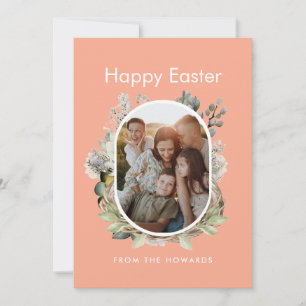 Soft Botanical Watercolor Easter Nest Family Photo Holiday Card