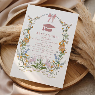 Soft Botanical Wreath Graduation Invitation
