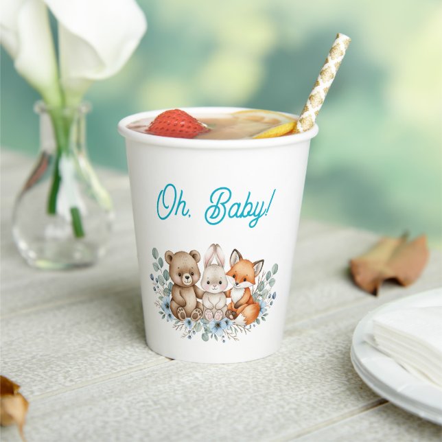 Soft Boy Woodland Friends Baby Shower Paper Cups (Insitu)
